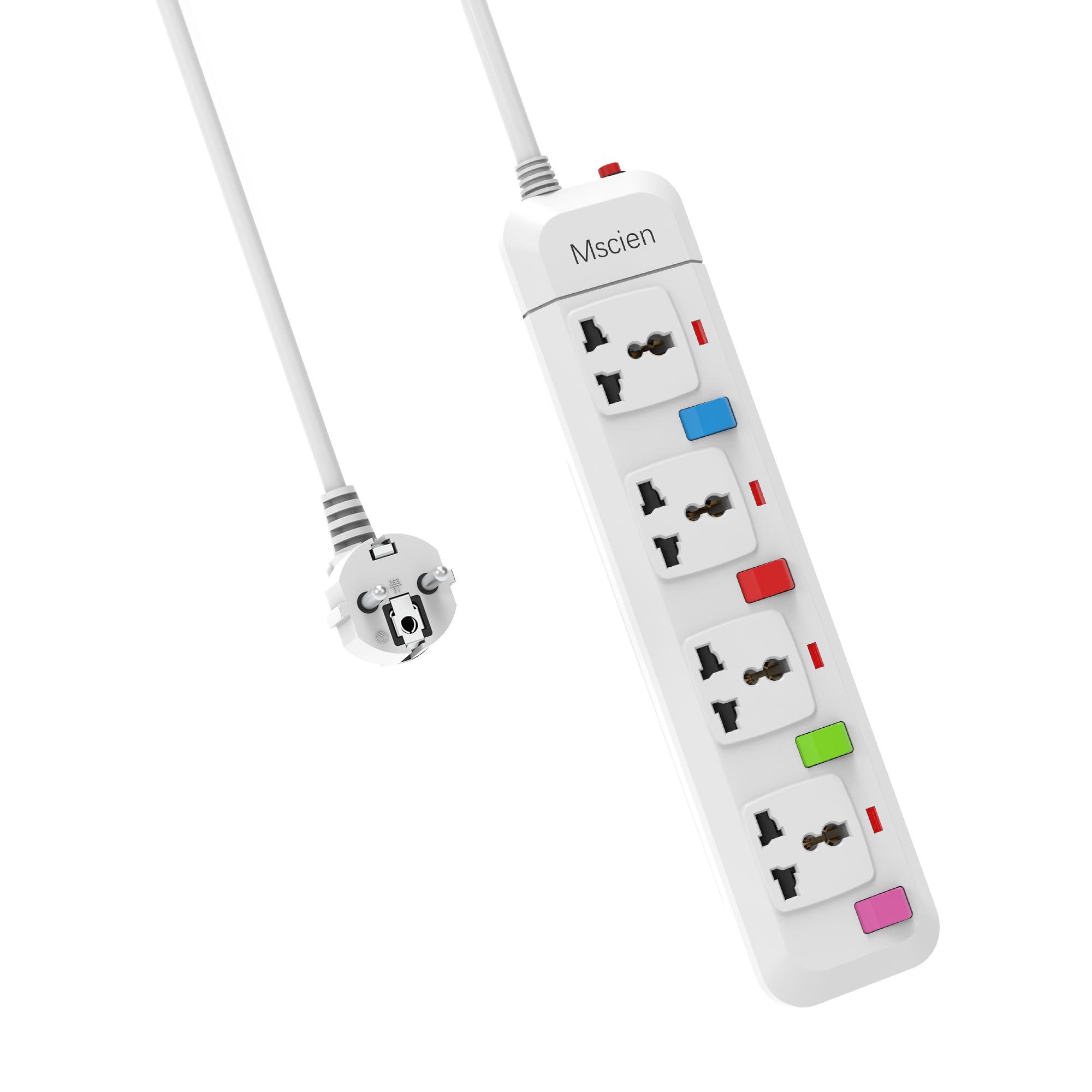 UK to EU Travel Extension Lead, Mscien 4 Way Individual Switches