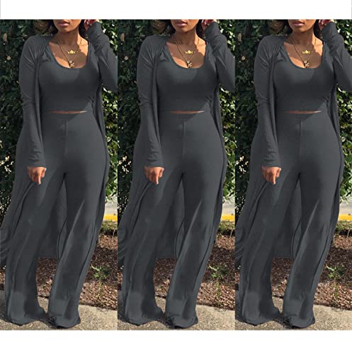 Image of Women's 2 Piece Outfits Set Ribbed Short Sleeve Casual Crop Top Wide Leg Pants Suit Set