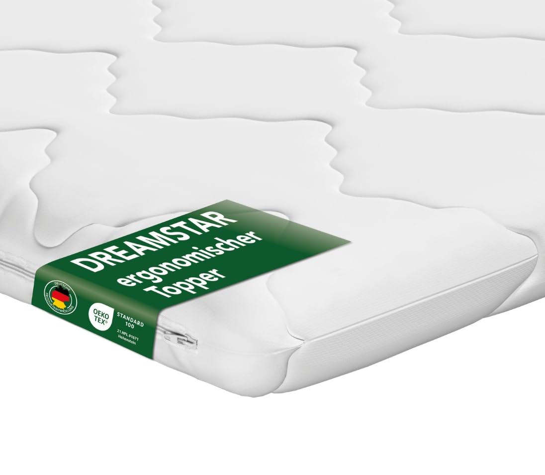 DREAMSTAR Matratzen Topper 140x200cm fest | Good Night Matratzentopper 6cm hoch | Öko-TEX® Zertifiziert & ergonomisch für Boxspringbett, Wohnwagen | rutschfest durch Bänder zur Befestigung