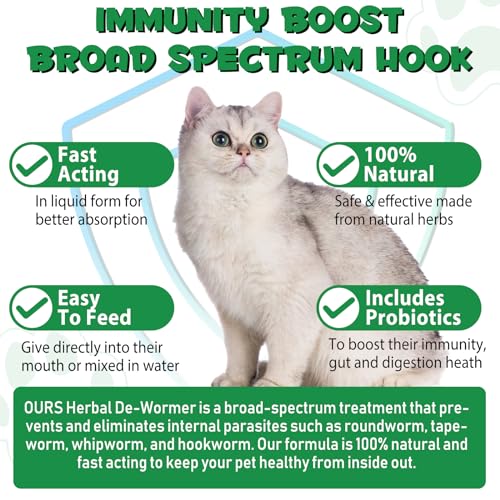 Wurm-kur Katze Tropfen 60ml, Kräuterentwurmer mit Probitika, Wurm-kur für Katzen, Fördert Die Darmgesundheit, Immunitätsschub, Anti-Parasiten, Natürliche Katzenwurmer Tropfen, Geeignet für alle Katzen