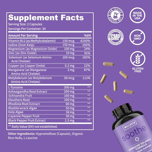 wellpath soothe hormone balance for women  cortisol supplements for women  thyroid support mood support amp metabolism booster  adrenal support  rhodiola selenium iodine  adaptogens 60 ct