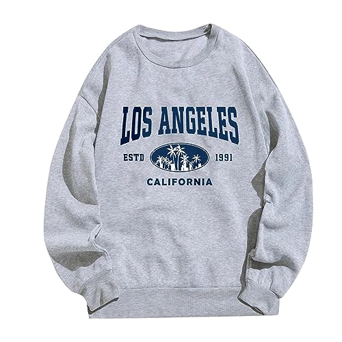 Sweat-shirt col rond femme imprimé pour un look week-end décontracté en gris S