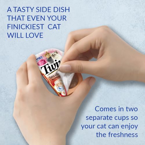 Image of INABA Twins for Cats, Shredded Chicken & Broth Gelee Side Dish /Topper Cups with Green Tea Extract, 1.23 Ounces per Serving, 16 Servings, Tuna & Chicken with Scallop Recipe