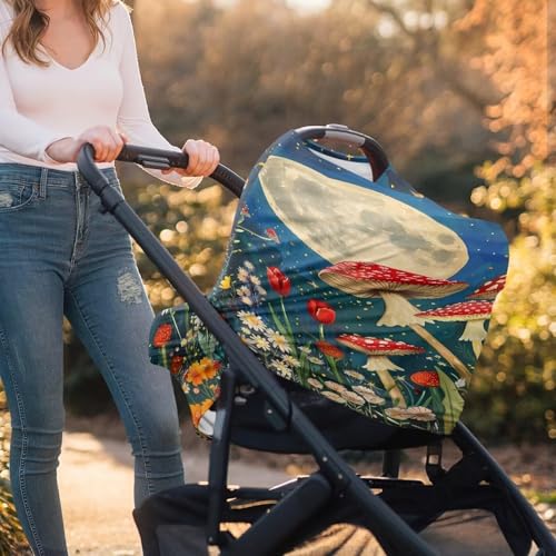 Image of Youngerbaby Mushroom Nursing Cover Breastfeeding Super Soft Multi Use for Baby Car Seat Covers Canopy Shopping Cart Cover Scarf Light Blanket Stroller Cover Baby Girl Necessities