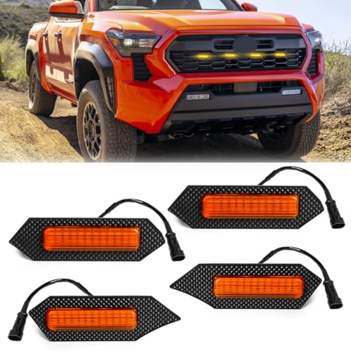 AFOGGEST Amber LED Grille Lights For Tacoma TRD Sport 2024 2025, 4Pcs Front Grill Light Kit with Wire Harness And Fuse