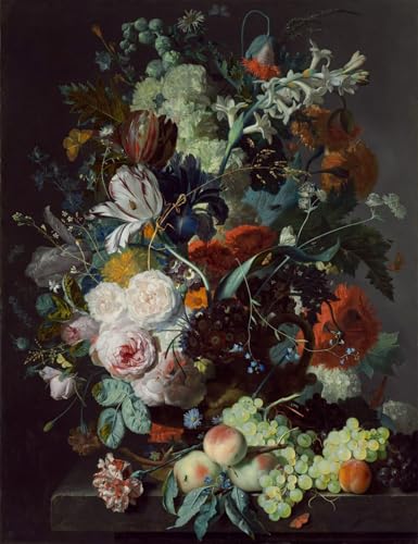 Pintura mural decorativa para el dormitorio: bodegón de flores Jan Van Huysum en lienzo de 60x90