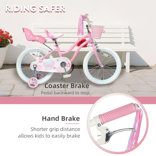 Image of Glerc Petal Girls Bike 12-18 Inch for Ages 2-9, Kids Bike with Training Wheels, Basket & Streamers, Princess Style Kids Bicycle, for Girls