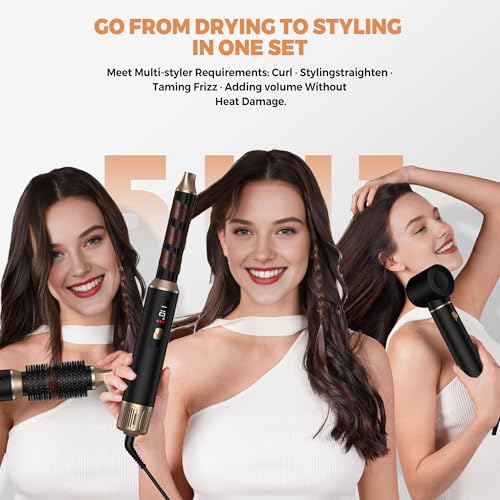 Image of 5 in 1 Blow Dryer Brush, Negative Ion Hair Dryer Brush Set Upgrade Hot Air Brush Air Styler Curling Wrap Air Curler, Curling Iron Hair Styling Tools As A Gift for Straight /Curl /Drying /Smoothing