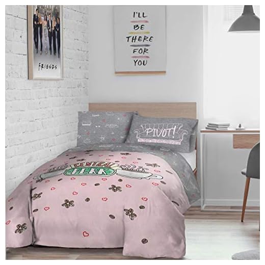 Warner Brothers Friends Central Perk vändbart påslakan och örngott – King (230 x 220 cm), polyester, rosa, grå, storlek