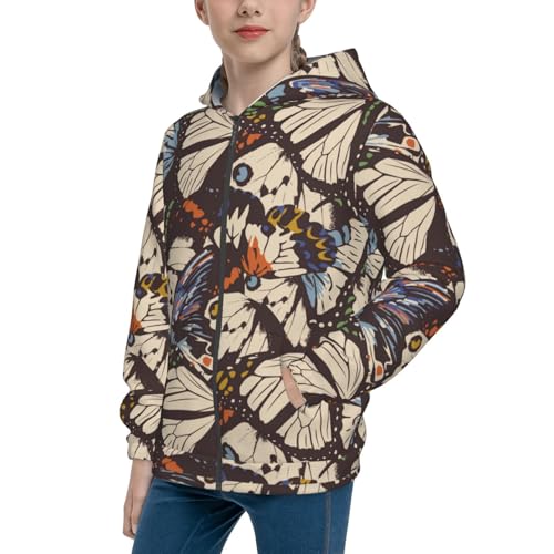 Vector Butterflies Kid Hoodies Boys Zip Up Sweatshirts Girls Pullover with Pocket