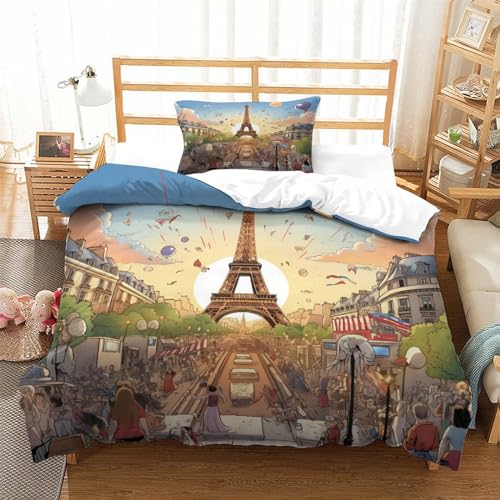 Housse de couette 3D Paris imprimé romantique microfibre 135x200 - 3