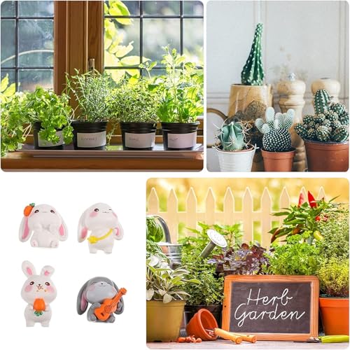 Image of Miniature Set for Home Decor, Deepawali Gift, Living Room, Figurines, Cake Decoration Items - Resin Car Dashboard Items (Multicolor) ((Rabbit Miniature Set of 4))