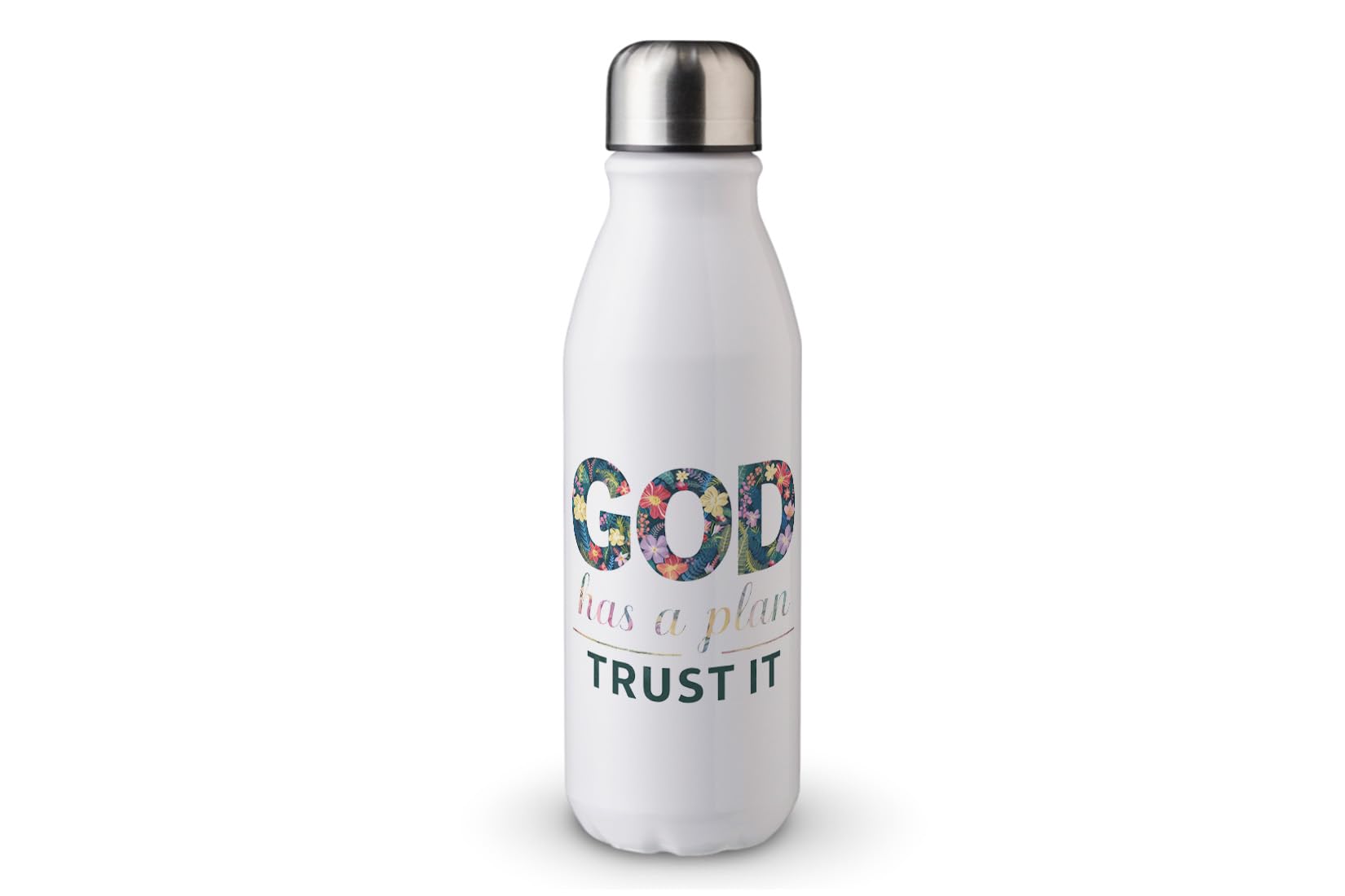 MAXIKIWI - Single Wall Water Drinking Bottle with Screw Cap, Non Insulated Lightweight Aluminium, BPA Free, Leak-Proof - Christian Floral 1525293-500ml