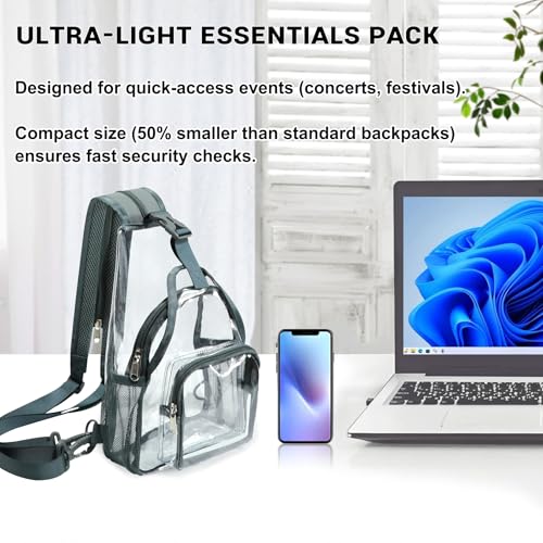Image of Mildbeer Womens Convertible Clear Backpack, Compact Concert Grey Mini | Convertible PVC sling /shoulder bag for women. Fits phone, cards & lipstick. Ideal for festivals & commute. Stadium compliant