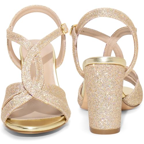 Perphy Glitter Sparkly Heels Crisscross Strap Chunky Heel Sandals for Women2