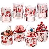 HOWAF 24pcs Halloween Bloody Treat Snack Cups, Bloody-Handprint-Footprint Paper Cup Dessert Ice Cream Bowls for Halloween Party Spooky Eve Night Supplies, Scary Zombie Vampire Ice Cream Cups