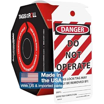 Accuform Signs TAR125 Tags By-The-Roll Lockout Tags, Legend "DANGER DO NOT OPERATE", 6.25" Length x 3" Width x 0.010" Thickness, PF-Cardstock, Red/Black on White (Roll of 250)