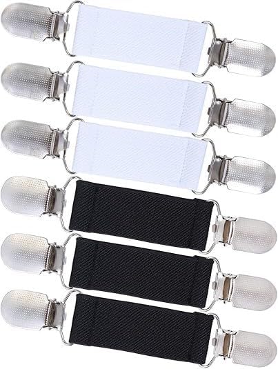 Encased 6 Inch Stainless Steel Elastic Dress Clips for Garments- Black (20-Pack)