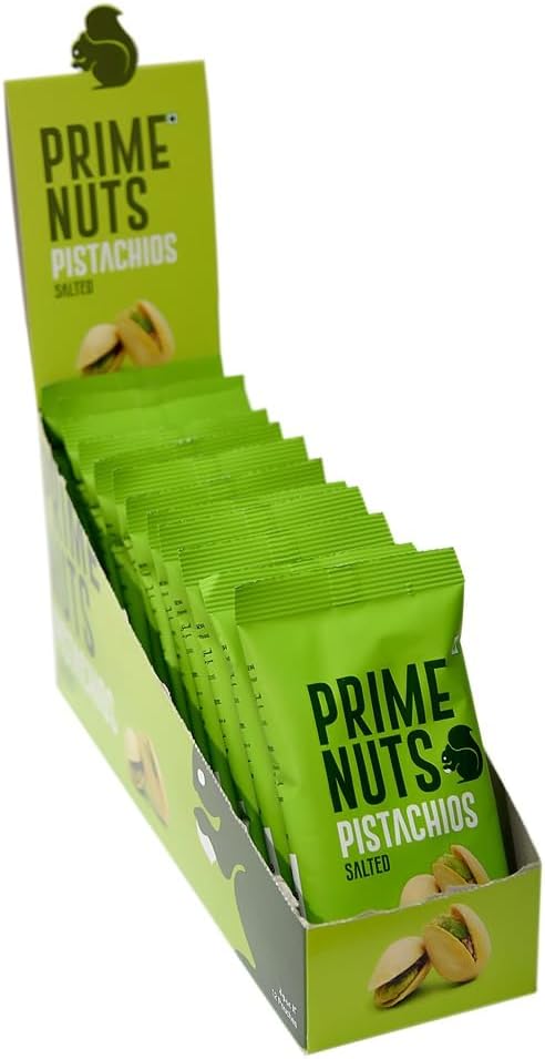 Prime Nuts Salted Pistachios | High in Protein & Antioxidants | Rich in Vitamin B6 & Magnesium | Dietary Fibre | Healthy Immune System | Healthy Ready to Eat Snacks | 12 x 20 gm