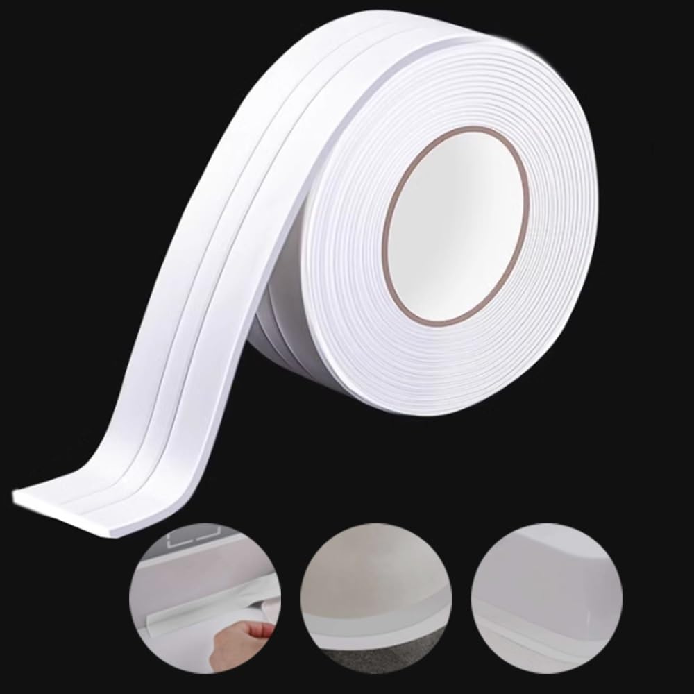 YUEKOPOU Self Adhesive Caulk Tape PVC 10.5ft Multicolor(White)