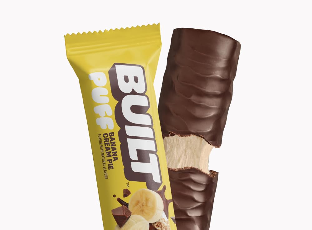 BUILT Bar Puff Protein Bars - Banana Cream Pie - 17g Protein Snack Bars with Collagen - Calorie Conscious & Gluten Free - 12 Count