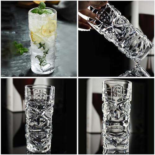 Image of Melbify Tikki Beer Glasses | Set of 6 | 350 ml | Long | Fancy | Tall Beer Glass | Serving for Beer, Cocktail, Mojito | Drinking Glass