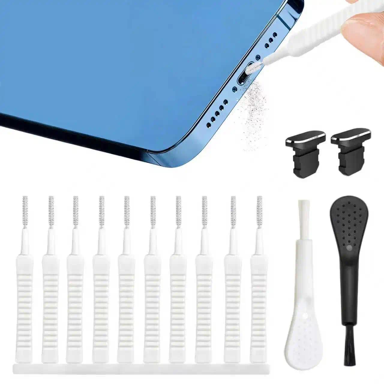Portable Phone Cleaner, Cleaning Kit for USB-C Ports, Lightning Ports and Speakers, 12 Anti-Dust Brushes and Foam Tips for Connectors and Sockets