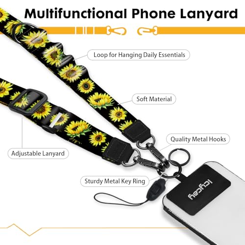 Image of Icycay Phone Lanyard Crossbody Strap Neck Adjustable Teacher Women Flowers | for Cell Phone Case Keys ID Badges, Anti Theft, Multifuctional, Cute Phone Holder, Travel Hiking Essential Accessories, Gifts