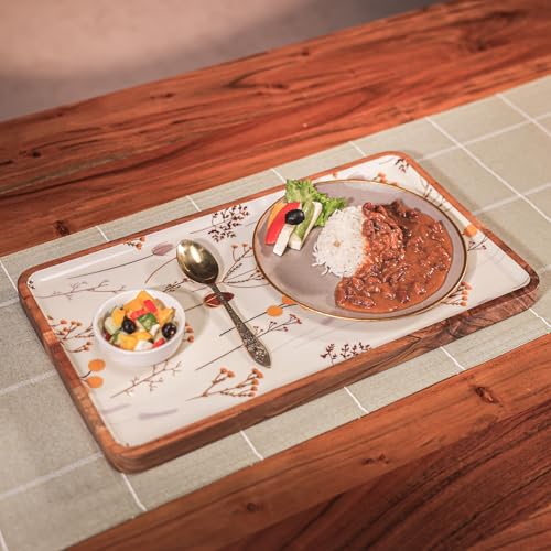 Image of Sneham Serving Tray with Enamel Finish | Wooden Serving Tray for Kitchen & Dining, Decorative Tray for Home Decor & Coffee Table