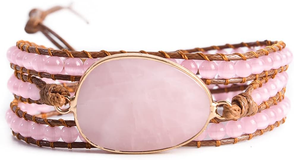 YGLINE Women Boho Handmade Natural Stone Crystal Leather Bead Wrap Bracelets Collection