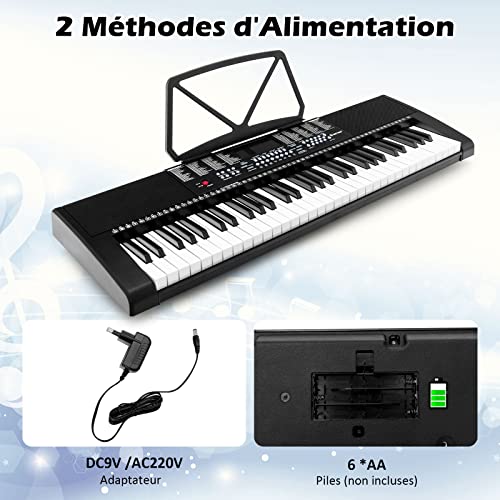 COSTWAY Clavier Électronique à 61 Touches Portable avec Microphone,Piano Numérique avec Pupitre,255 Sons,255 Rythmes,24… - Les Beatles, Paul McCartney, John Lennon, RIngo Starr, George Harrison COSTWAY Clavier Électronique à 61 Touches Portable avec Microphone,Piano Numérique avec Pupitre,255 Sons,255 Rythmes,24… – Image 8