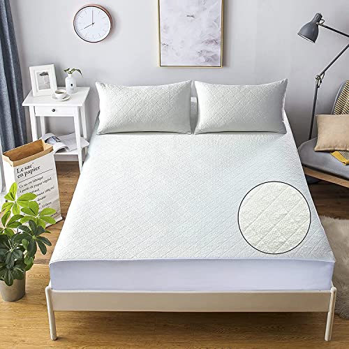 Olivia Rocco Waterproof Bamboo Quilted Mattress Protector Topper Anti Allergy Hypoallergenic Dust Mite Resistant Bed Bug Protection Extra Deep Mattress Cover Sheet (King) White