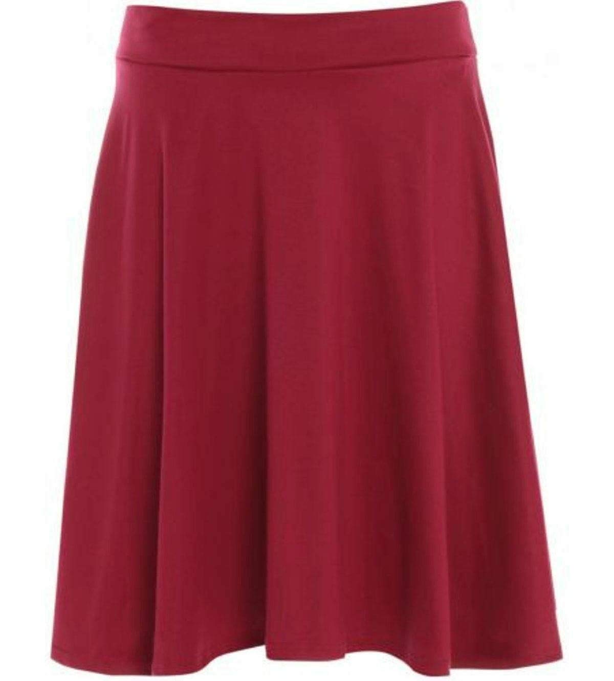 Fairy Boutique Women's Red Elasticated Waistband Soft Stretch Skirt Knee Length Fla Swing Skater Midi Skirt