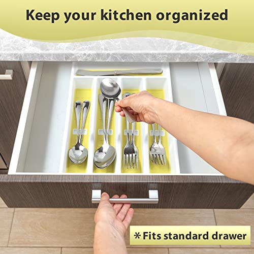 Joequality Silverware Organizer With Icons，Plastic Cutlery Silverware Tray For Drawer，Utensil Flatware Tableware Organizer For Kitchen With Non-Slip Tpr,Fits Standard Drawer,5-Compartment,Yellow #TOP3