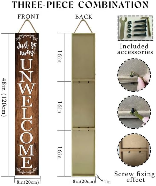 Unwelcome Sign Just Go Away Sign Unwelcome Porch Sign Welcome Signs Farmhouse Porch Decor Large Unwelcome Wood Sign Vertical Sign for Front Porch 48×8in