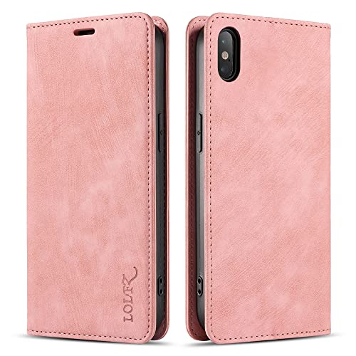 Image of LOLFZ Wallet Case for iPhone XS Max, Premium Slim PU Leather Case Card Slots Stand Function Magnetic Protective Flip Case Cover Compatible with Apple iPhone XS Max - Rose Gold