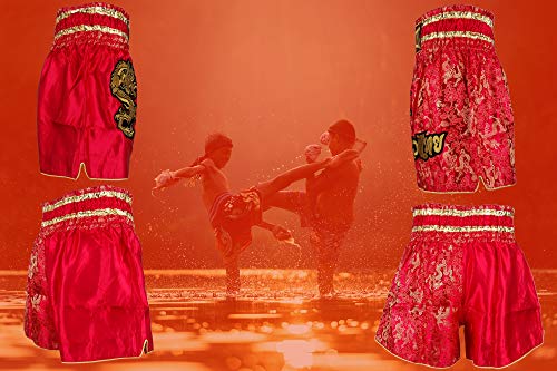 Kurop Cueca de boxe Muay Thai MMA artes marciais kickboxing luta esporte roupas, Dragon Red, Large