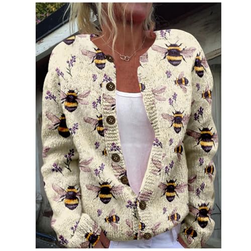 MARSVOVO Cardigan for Women Novelty Print Long Sleeve Open Front Button Down Knit Coat Fall Winter Knitted Outerwear3