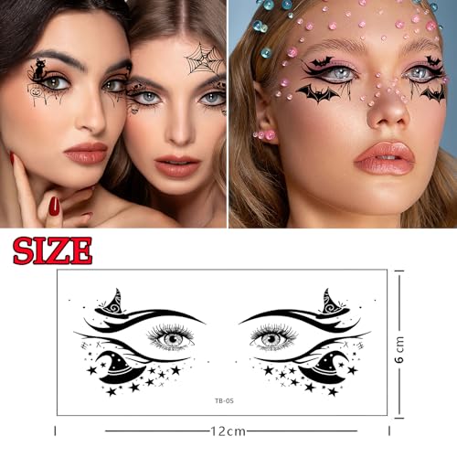 10 Pairs Halloween Eye Shadow Sense Eyeliner Decals with Spider Web Skull Bat Hat Black Cat Temporary Tattoo Stickers Face Eye for Women for Makeup Party Holiday - Image 7