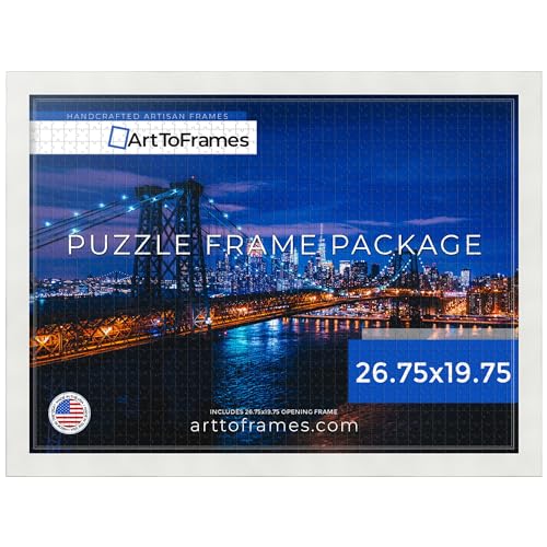 ArtToFrames 26.75x19.75 INCH / 68x50 CM White Frame for 1000 piece Puzzles.This 1.25 Inch Custom MDF Puzzle Frame is Soft White - Comes with Economy Acrylic (Puzzle5179-26.75x19.75)