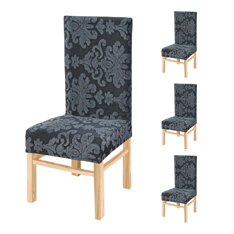 Yellow Weaves Elastic Stretchable Dining Chair Cover, Removable Washable Elastic Self Jacquard Dining Chair Covers (Set of 4, Dual Tone, Grey) Yellow Weaves Elastic Stretchable Dining Chair Cover, Removable Washable Elastic Self Jacquard Dining Chair Covers (Set of 4, Dual Tone, Grey)