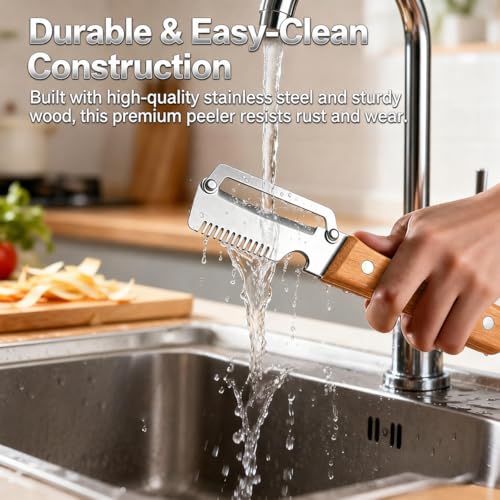 Image of 2 Pack Multifunctional Vegetable Peeler, 3 in 1 Kitchen Vegetable Peeler with Wooden Handle, Grater & Bottle Opener & Peelers for Kitchen for Potato, Carrot, Apple, Fruit & Vegetable