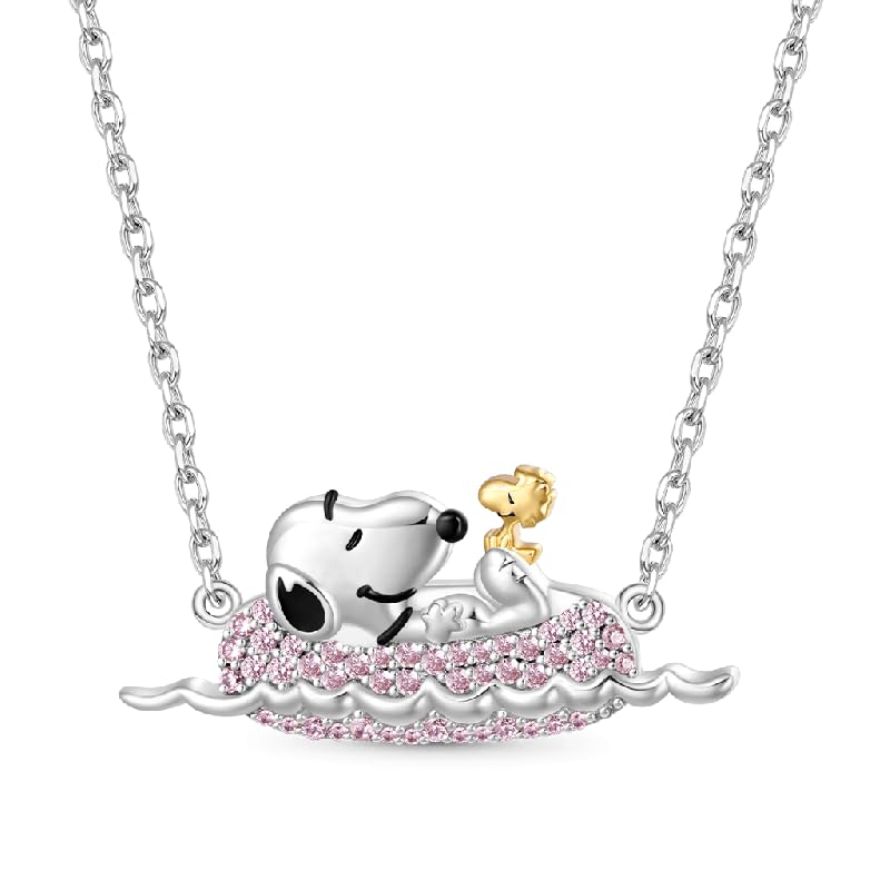 GNOCE Peanuts with Woodstock Rafting Necklace for Women, S925 Sterling Silver Pendant Necklace for Her Wife, Valentine‘s Day, Mother’s Day Jewelry Gift