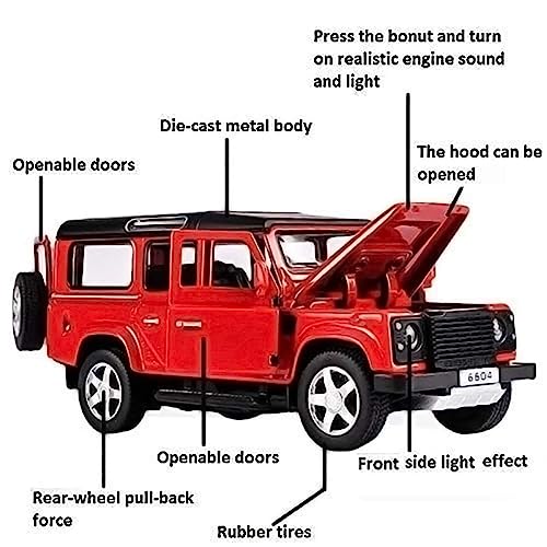 Image of SPITEN Lr Difender Model Car 1:32 Diecast Scale Model Metal Pull Back Toy car for Kids with Openable Doors & Light, Music Toy Vehicle for Kids - Colors as Per Stock
