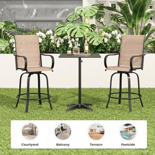 Image of Soohow Swivel Patio Bar Stools Set of 8, Textilene Bar Height Chairs Brown | 360 Swivel Tall Bar Height Chairs, Quick-drying Fabric, with Leveling Feet, Weather-resistant, for Balcony, Poolside, Yard