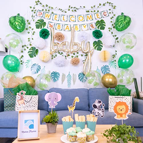 Safari Baby Shower Decorations for Boy - 60 PCS Jungle Baby Shower Decorations â€“ Baby Boy Baby Shower Decorations - Jungle Theme Baby Shower Decor - Greenery Baby Shower Decorations Neutral Oh Baby
