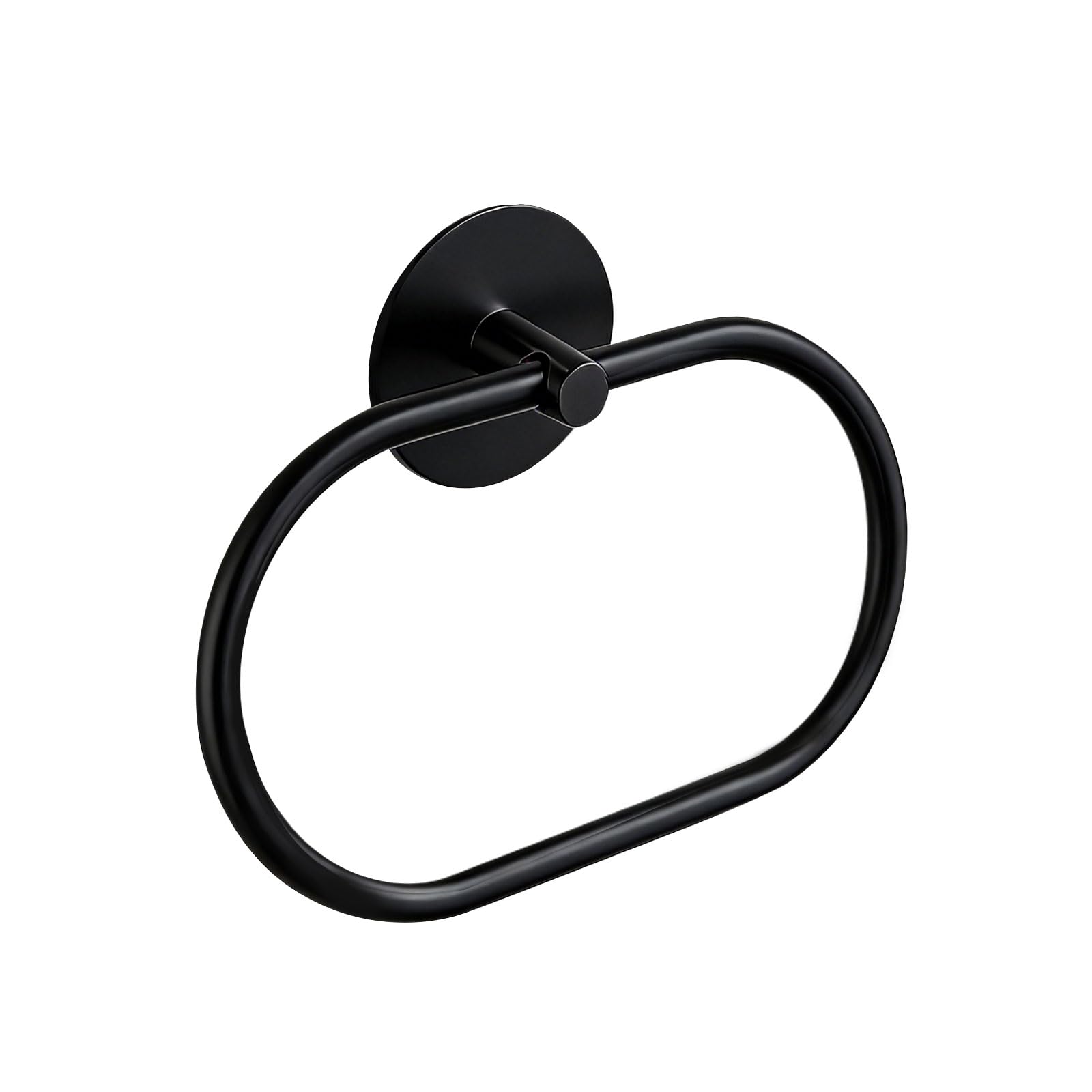 FuncHardwa Stainless Steel Hand Towel Holder, Self-Adhesive Wall Mounted Towel Hanger, Oval Hand Towel Ring for Kitchen Storage and Bathroom Organizer (Black)