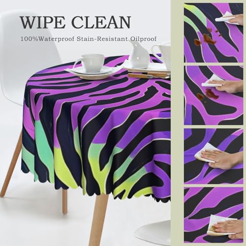 Nappe ronde zèbre 152 cm : polyester lavable de haute densité avec dentelle