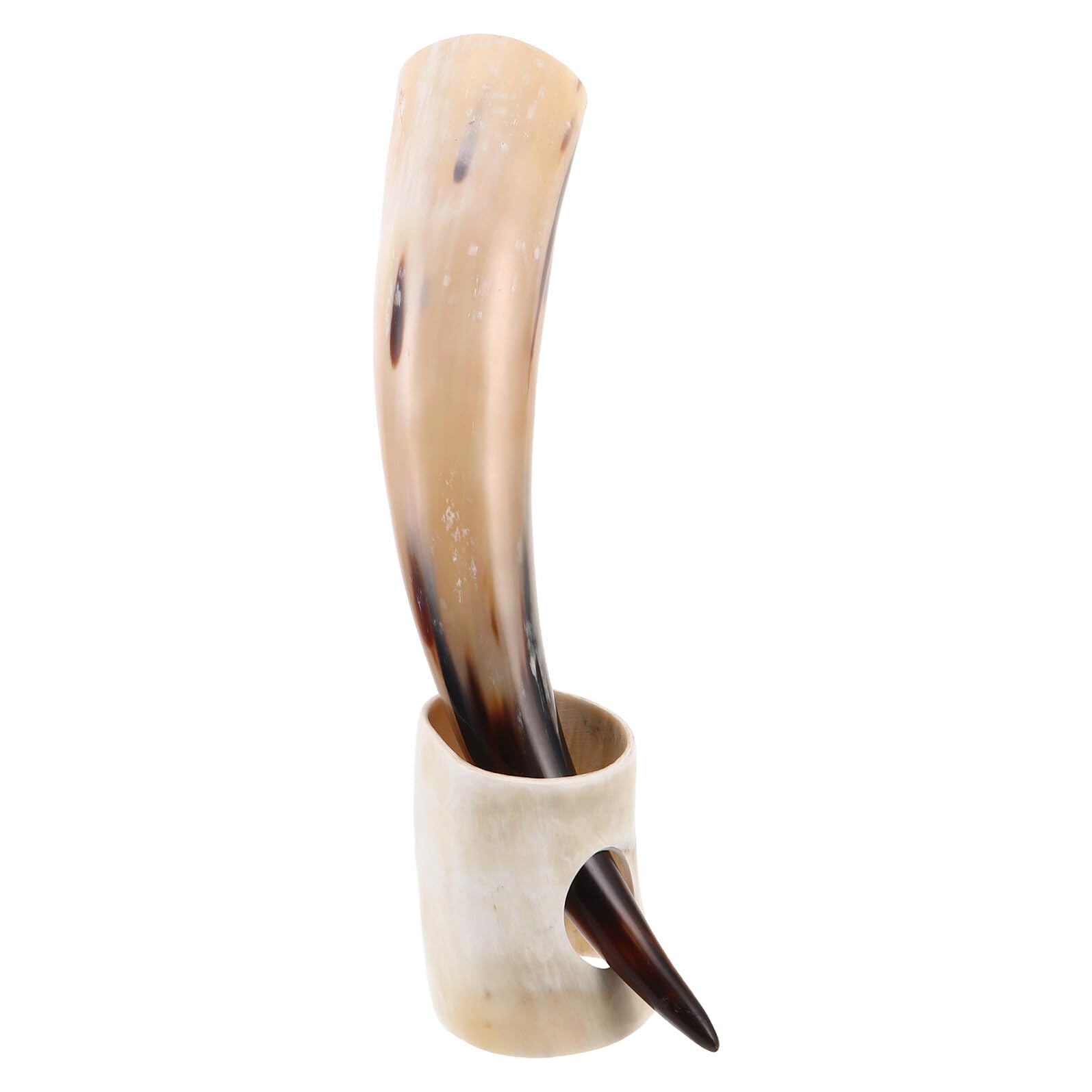 Vaguelly Boccale di Corno di Bue 380 Ml con Supporto Base – Tazza da Bere Vichinga Antica in Corno Naturale – Recipiente per Birra e Idromele per Eventi e Collezionismo
