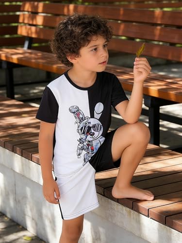 Image of KIDLAGA Kids Toddler Boy Clothes Outfits Bear Print Tee + Plaid Shorts 2 Pieces Summer Shorts Set